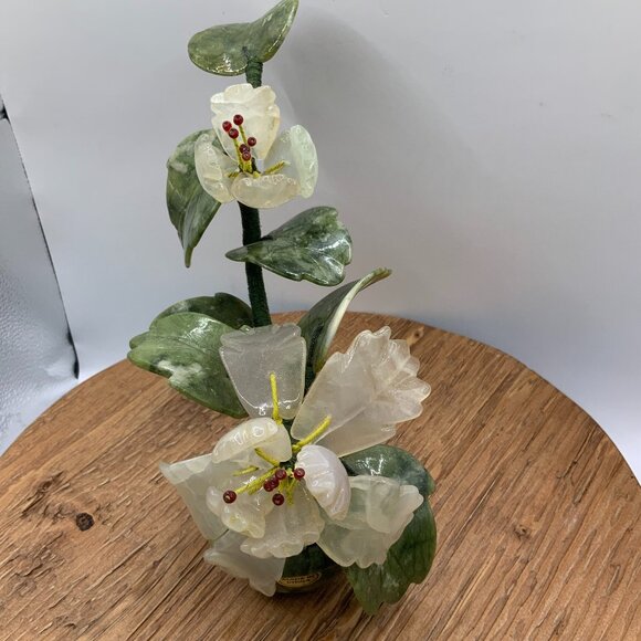 Chinese Vintage Jade Flower Carnelian Semi Stone Tree Sculpture - Picture 1 of 6